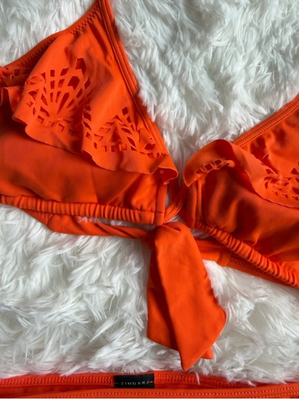 Zingara Orange Ruffle Bikini Set Lace Trim Tie Side Swimwear Size 6/8